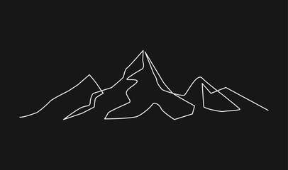 Minimalist White Line Art Mountain Range Illustration on Black Background