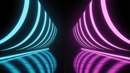 Neon light reflections in dark space