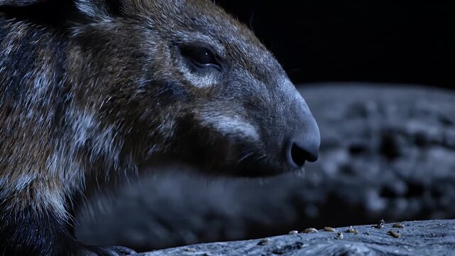 Paca Rodent Feeding at Night Extreme Closeup Profile