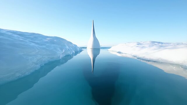 Majestic Narwhal Tusk Rises in Calm Arctic Water Between Icebergs