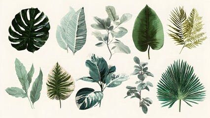 Seamless vector illustration of a green leaf set featuring a nature pattern with floral foliage and tree branch silhouettes for spring decoration wallpaper