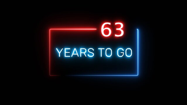 Neon 63 years illustration. Celebration neon number on black background.