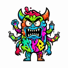 Fototapeta premium Graffiti Monster King Mascot Flat Vector Illustration Colorful Street Art