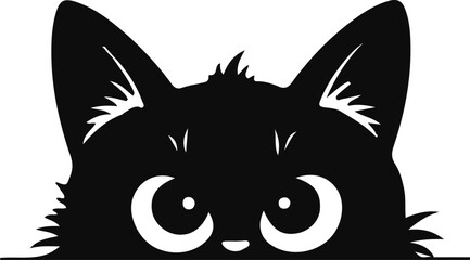Cute Cat Peeking Silhouette Vector Illustration Isolated on White Background