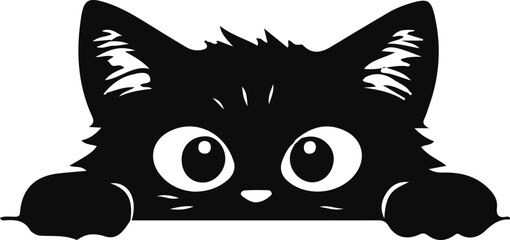 Cute Cat Peeking Silhouette Vector Illustration Isolated on White Background