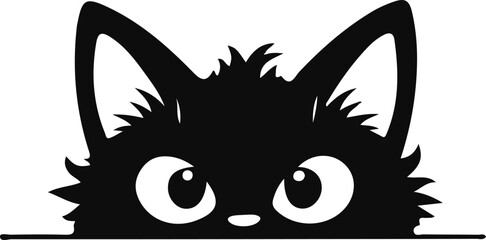 Cute Cat Peeking Silhouette Vector Illustration Isolated on White Background