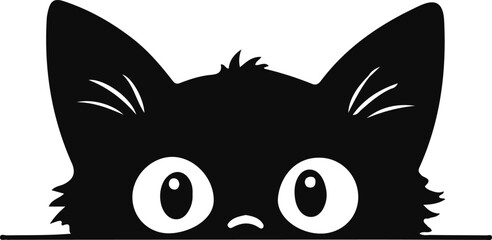 Cute Cat Peeking Silhouette Vector Illustration Isolated on White Background