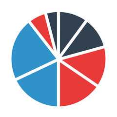 A colorful pie chart graphic with distinct segments representing data or proportions.