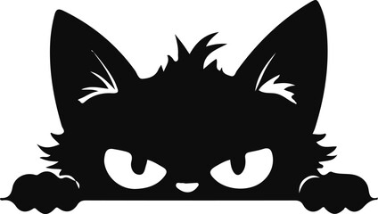 Cute Cat Peeking Silhouette Vector Illustration Isolated on White Background
