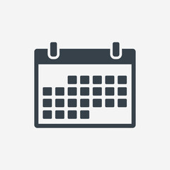 Simple flat design calendar icon representing dates, events, and scheduling, useful for planning and organization.