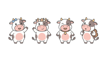 Obraz premium cow cute cartoon vector set , isolate on a white background. SVG and PNG