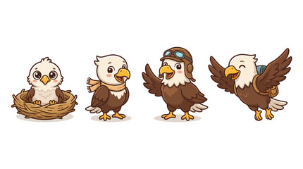 Obraz premium eagle cute cartoon vector set , isolate on a white background. SVG and PNG