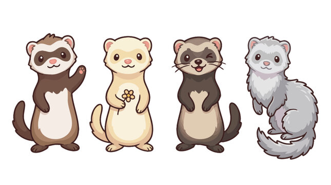 ferret cute cartoon vector set , isolate on a white background. SVG and PNG