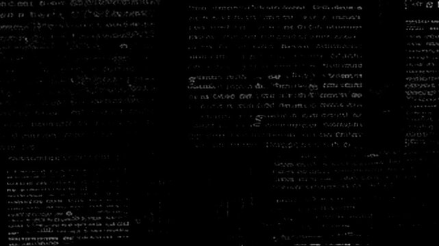 Investigative Journalism Background with Flashing Vintage Newspaper Text and Glitch Effect.Fast monochrome motion graphic featuring flashing vintage newspaper clippings, archival text