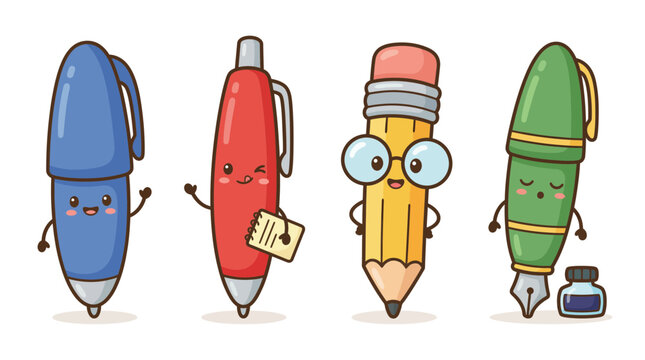pen cute cartoon vector set , isolate on a white background. SVG and PNG