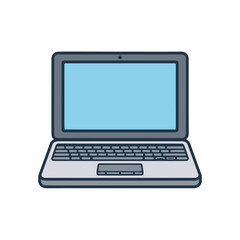 Open Laptop Computer with Blue Screen Vector Icon