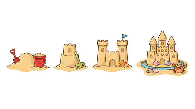 sand castle cute cartoon vector set , isolate on a white background. SVG and PNG