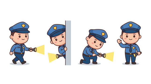 security guard with a flashlight cute cartoon vector set , isolate on a white background. SVG and PNG