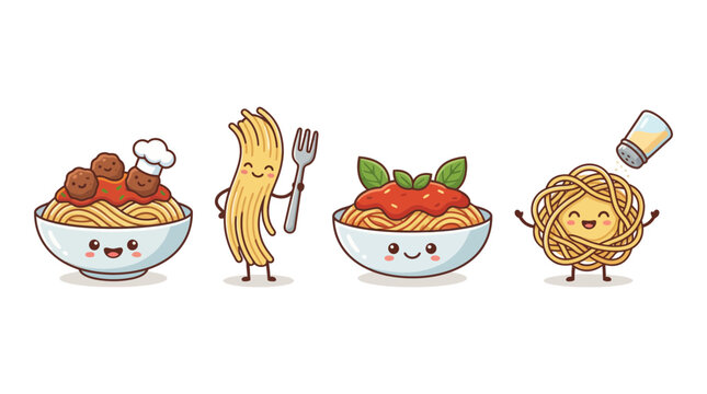 spaghetti cute cartoon vector set , isolate on a white background. SVG and PNG