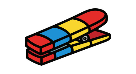 Colorful geometric bread bag clip illustration isolated on a white background, featuring bold red, blue, and yellow sections with black outlines