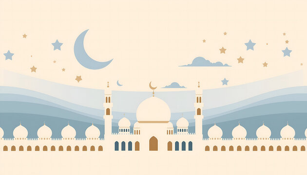 Clean flat design Ramadan illustration with modern vector style and Islamic elements. Ideal for web design, mobile apps, banners, and marketing materials.