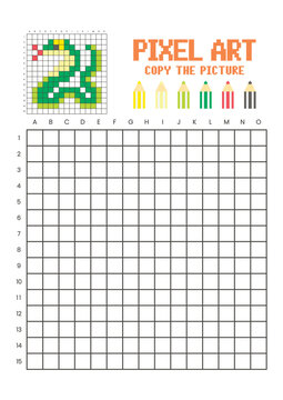 Copy the picture grid drawing worksheet for kids. Pixel art cobra