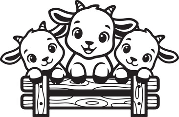 Curious Funny Goat Silhouette Vector Illustration Isolated on White Background