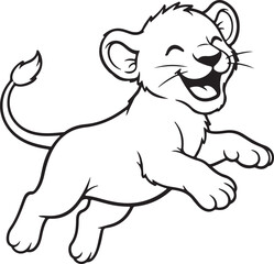 Cute Baby Lion Outline Silhouette Vector Illustration Simple Kids Animal Design
