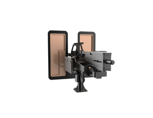Naklejka premium Advanced Automated Mounted Gun Weapon System 3D Render: Futuristic Military Defense Platform, High-Definition Precision Targeting Optics, Surveillance Lens. Isolated Black Gun Apparatus Asset, Modern