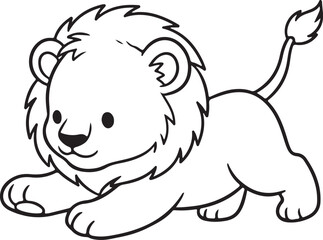 Cute Baby Lion Outline Silhouette Vector Illustration Simple Kids Animal Design