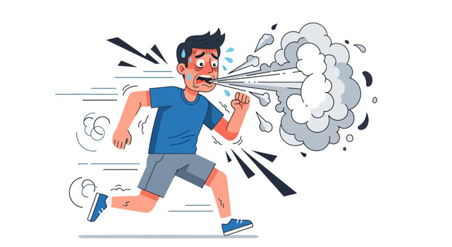 Man Sprinting Hard Breathing Heavily Stress Panic Vector Illustration