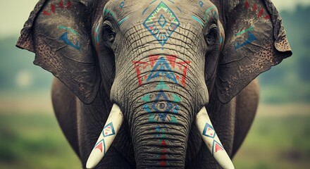 幾何学模様の象、深淵なる眼差し