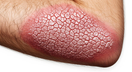 Fototapeta premium Close Up Of Psoriasis On Elbow With Red Scaly Skin whisk photo