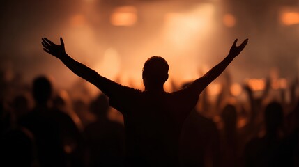 Fototapeta premium singer. An energetic music performance under a spotlight, with a dark gradient background and bokeh effects. event programs, museum guides, designed for cultural heritage projects and event programs.