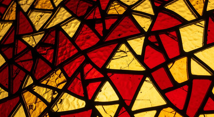 Abstract Stained Glass Window Pattern Red Yellow Geometric Shapes Light Texture
