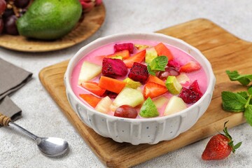Es Buah or Sop Buah. Fruit soup is a soup that is prepared using fruit as the main ingredient © Noor