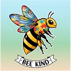 パズル模様の羽を持つ蜂：優しいイラスト