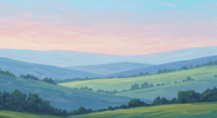 静寂の丘陵、淡彩の朝焼け