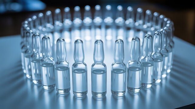 A collection of small glass ampoules arranged in a circular pattern