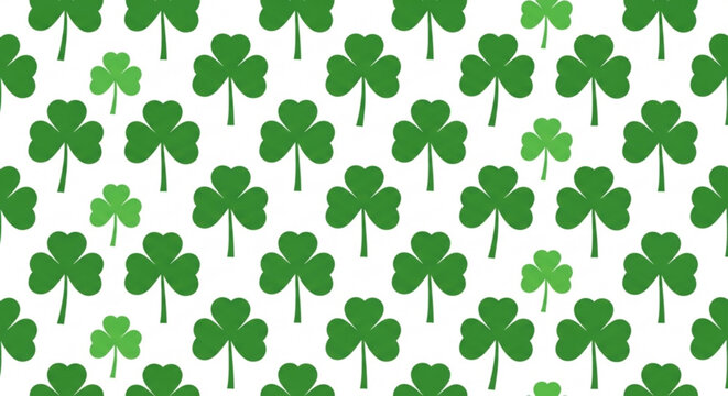 Green four leaf clovers on white background luck symbol pattern