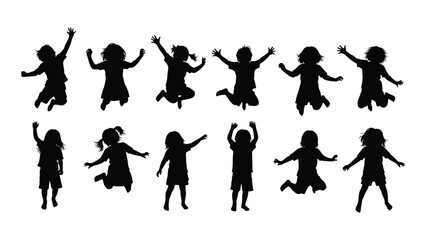 Obraz premium A collection of diverse silhouettes of people joyfully jumping in the air Vector