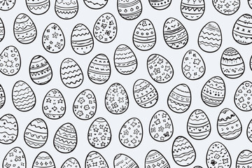 Vector line pattern with Easter eggs on the white background. Concept of Happy Easter, Black and White Easter Egg Seamless Pattern,
Hand Drawn Doodle Outline Eggs Background Vector
