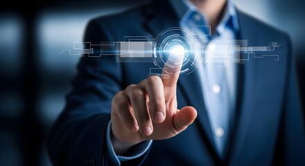 Obraz premium Businessman interacting with futuristic digital interface