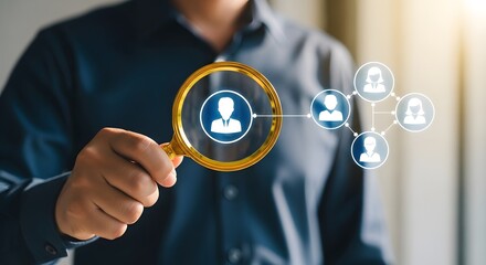 A man interacting with a digital interface of connected user profiles