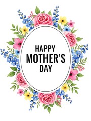 Happy mother's day floral wreath isolated on white background