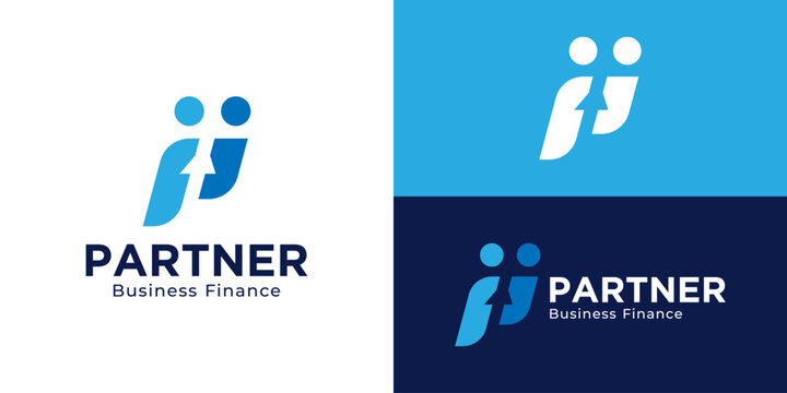 Creative simple partner business logo template. Abstract initial P with people with arrow up symbol logo design vector illustration.