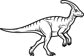 Fototapeta premium Crested parasaurolophus hadrosaur dinosaur line art profile