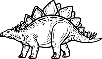Obraz premium Defensive stegosaurus dinosaur with row of back plates line art graphic