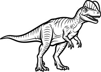 Fototapeta premium Dilophosaurus theropod dinosaur with double crest line art illustration