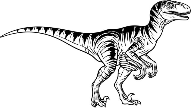 Feathered velociraptor dromaeosaurid predator illustration